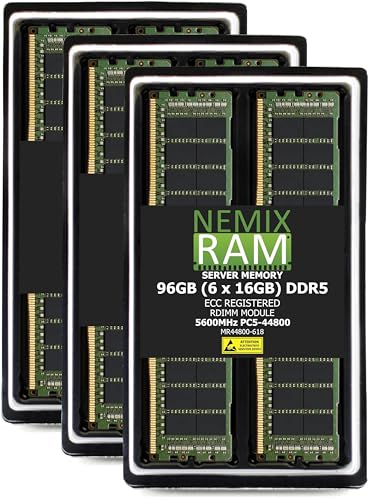 NEMIX RAM 96GB (6X16GB) DDR5 5600MHZ PC5-44800 1Rx8 1.1V CL46 288-PIN ECC RDIMM Registered Server Memory KIT
