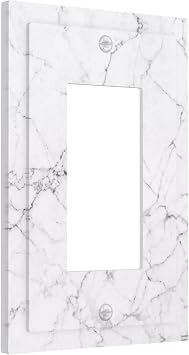 Gray White Marble Print Light Switch Cover 1 Gang Single Rocker Grey Wall Plate Decorative Electrical Faceplate for Bathroom Bedroom Home 5" x 3"