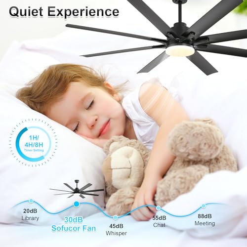 Image of Sofucor 52 Inch Ceiling Fans with Lights, Modern Black Ceiling Fan with Lights and Remote, Reversible Quiet DC Motor, 3 CCT, ABS 8 Blades Indoor /Outdoor Fan Light for Bedroom Living Room Patio