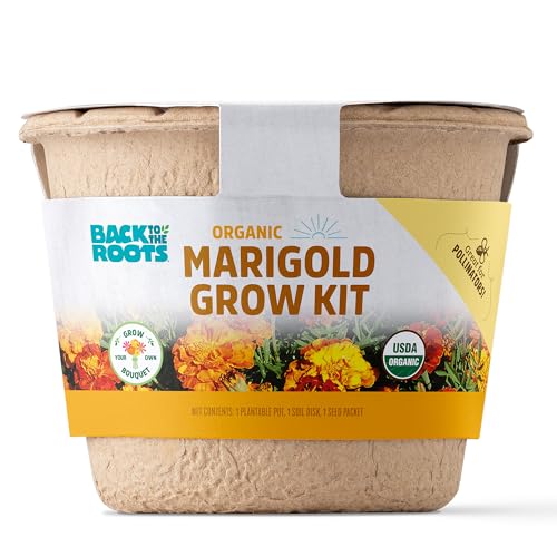 Back to The Roots Organic Marigold Flower Grow Kit with Plantable Starting Pot Soil and Seeds