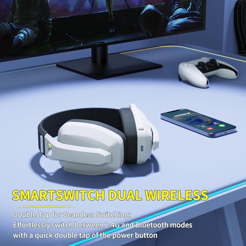 Image of BINNUNE 2.4GHz Wireless Gaming Headset with Mic for PS5, PS4, PC, Mac, PlayStation 4 5, Bluetooth Gaming Headset with Flip Microphone,Headphones for Laptop Computer (Gray)