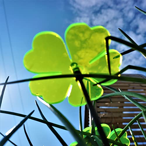 Suncatcher Garden Decor Ornaments Double Blossoms, Set Of 5 Decorative Garden Stakes, 25Cm/10'' High Outdoor Yard Accessory, Great Gardeners Gift, Colour:fluorescent Green #TOP1