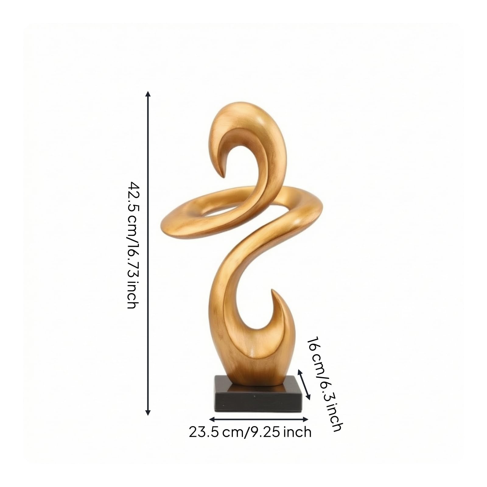 Colcolo Scultura D Resina Ornamento Astratto Moderno Doppia Curva Statuetta da Tavolo con Base Quadrata Stabile Superficie Curva Liscia Rivestimento Dorato Adatta per Soggiorno Libreria Ufficio