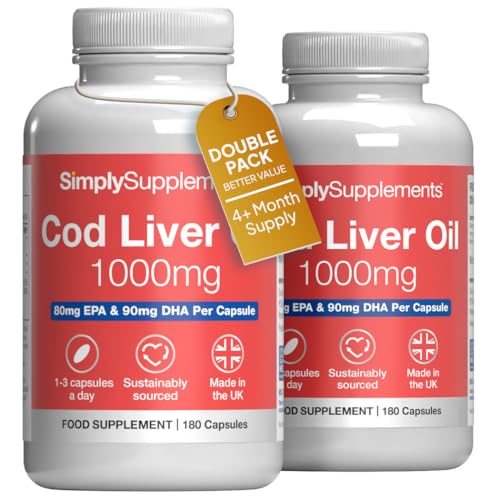 Pure Cod Liver Oil 1000mg | Supports Heart, Brain, Vision & Immune Health | Rich in Omega 3 Fatty Acids | 240mg of EPA and 270mg of DHA per Serving | 360 Capsules = 4 Months' Supply | Made in The UK