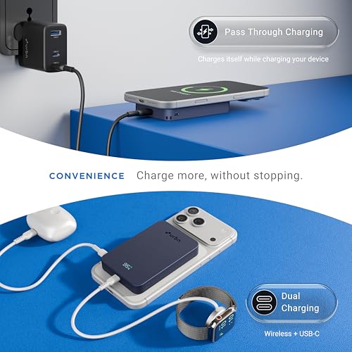 Image of URBN Slate Qi2 MagSafe Power Bank 10000mAh | 15W Magnetic Wireless Charging | 20W USB-C PD Fast Charging | LED Display | Premium Metallic Finish | 1 Year Warranty (Blue)