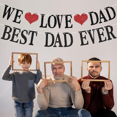 Image of Happy Fathers Day Banner Decorations,Pre-Strung We Love Dad, Best DadEver Banner for Step Dad Father Grandpa Papa Men Birthday Party Home Indoor Mantel Wall Room Photo Props Backdrop Hanging Decor