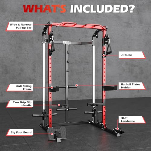 GYHPD Power Cage, Power Rack with Cable Crossover System, 2000 LBS Squat Rack with LAT Pull Down System, Multi-Function Free Weight Home Gym Workout Machine with More Attachments
