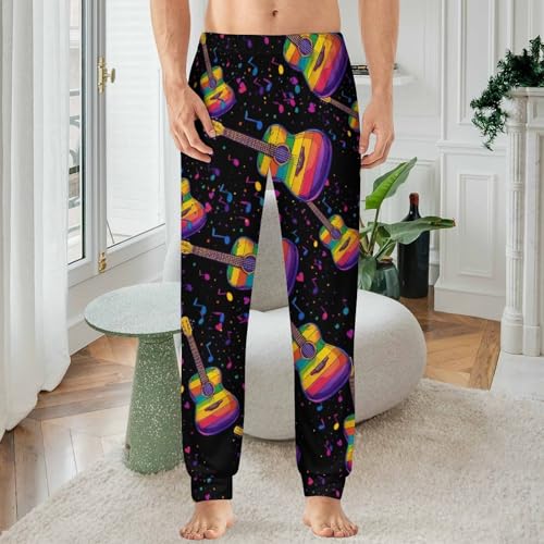 Guitar Colorful Musical Notes Men's Pajamas Pants Lightweight Sleep Lounge Pant Pjs Bottoms Casual Sleepwear2