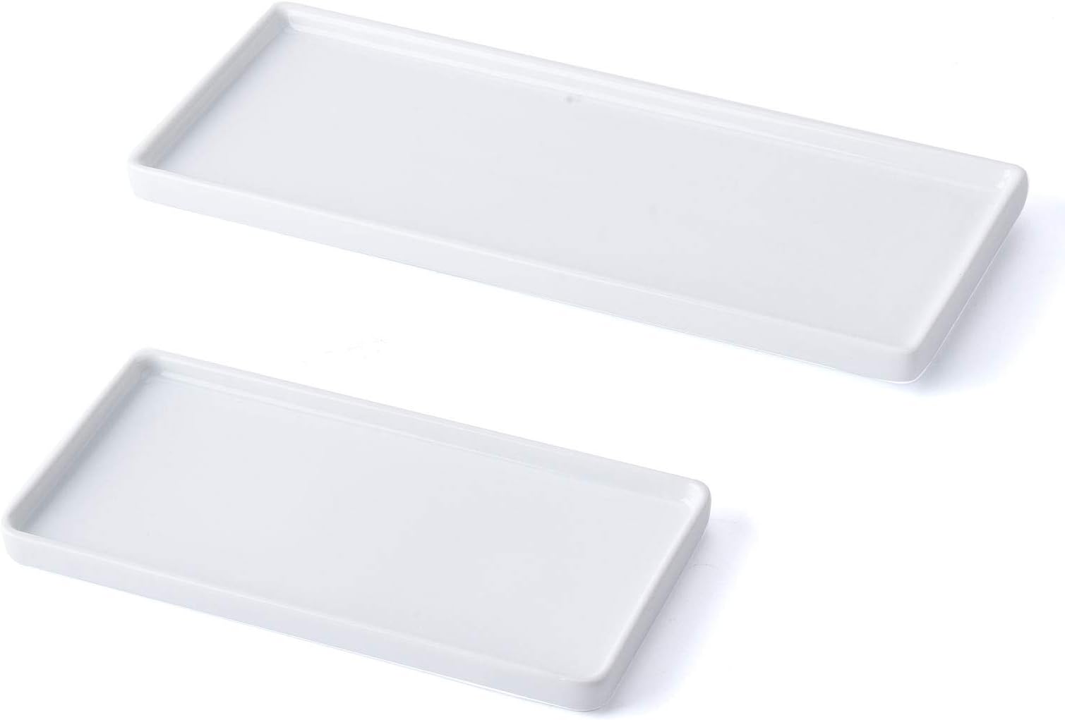 XINRUI Bathroom Tray Organiser, 2 Pack Ceramic Vanity Trays Cosmetics Holder Bathtub Countertop Organizer for Bath Table,Candles,Towel,Soap,Towel,Perfume Plant,Jewelry(White)