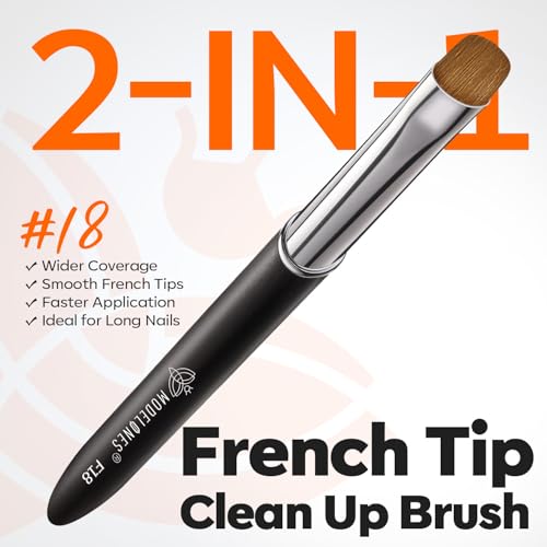 Image of Modelones French Tip Nail Brush Size 18, Kolinsky French Manicure Clean Up Nail Art Brushes for Cuticle & Sidewall Cleaning Builder Poly Nail Gel Polish Design Salon DIY