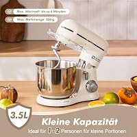 Kitchen in the box Kompakte Küchenmaschine 3,5 L, Rührmaschine & Knetmaschine mit 10 Geschwindigkeiten, Leichte Teigmaschine mit Knethaken, Rührhaken & Schneebesen, ideal für kleine Küchen, Cremeweiß – Ansicht 2