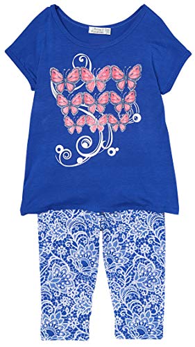 Image of ToBeInStyle Girl's 2 Piece Outfit Top & Leggings Set Casual Graphic Shirt Capri Pants
