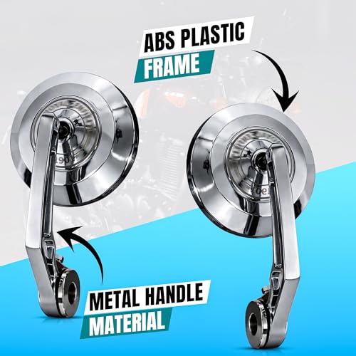 Image of OTOROYS Premium Bar End Mirror for Hunter 350 & Meteor 350 | Round Convex Motorcycle Handlebar End Mirror | CNC Metal Handle & ABS Frame | Anti-Glare Rear View Bike Mirror Set of 2 (Silver)