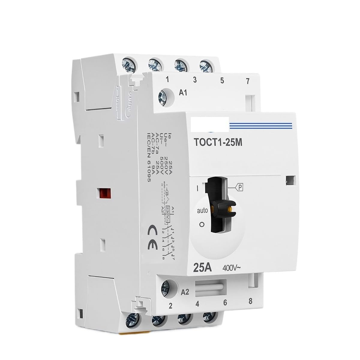 LATEAU 4P 25A 220V/230V 50/60Hz Din Rail Household AC Modular Contactor With Manual Control Switch 4NO or 2NO 2NC or 4NC(2NO 2NC)