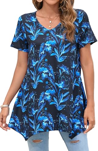 Enmain Tunika Damen Kurzarm Sommer Damen Tuniken Große Größen...