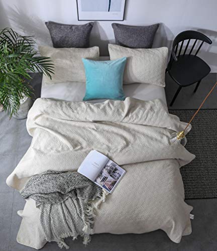 Kasentex Quilted Coverlet Set-Pre Washed-Luxury Microfiber Soft Warm Bedding-Solid Colors Bedspread-Contemporary Star Design, King + 2 Shams, Sand Beige #TOP3