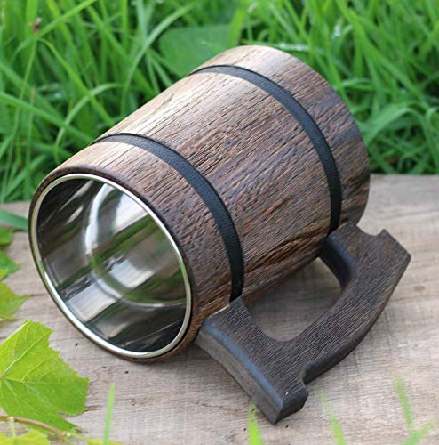Vaso de cerveza de madera estilo vikingo artesanal miniatura 6