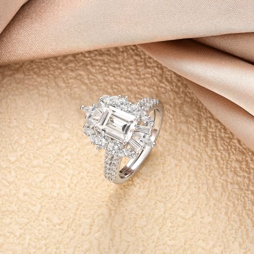 3 CT Vintage Emerald Cut Wedding Ring Set Engagement Rings for Women 925 Sterling Silver AAAAA Cubic Zirconia Size 7.54