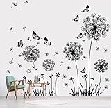2 Stück Wandtattoo Pusteblume Wanddeko Blumen Pflanzen Wandaufkleber Löwenzahn Wandsticker Schmetterlinge Wandbilder für Wohnzimmer Schlafzimmer Vorraum Flur Fenster