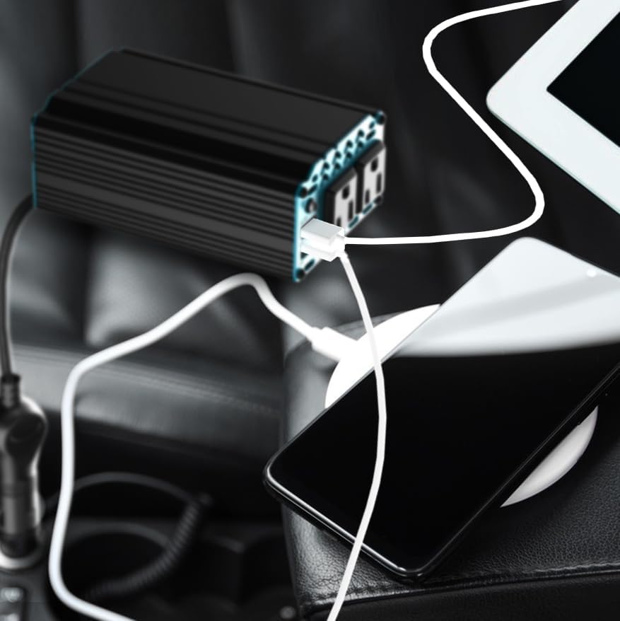 Miniatura 8 de RUTNRIXA Inversores de corriente de 300 W, 12 V CC a 110 V CA, convertidor para vehículos USB-CPD de 25 W, puertos de carga rápida, adaptador de