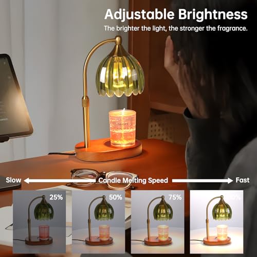 Image of Green Tulip Wax Melt Warmer with Timer, Dimmable & Height Adjustable, Ideal for Jar Candles, Perfect Home Decor for Bedroom, Living Room, Office, Great Birthday Gifts for Women (2 Bulbs Included)