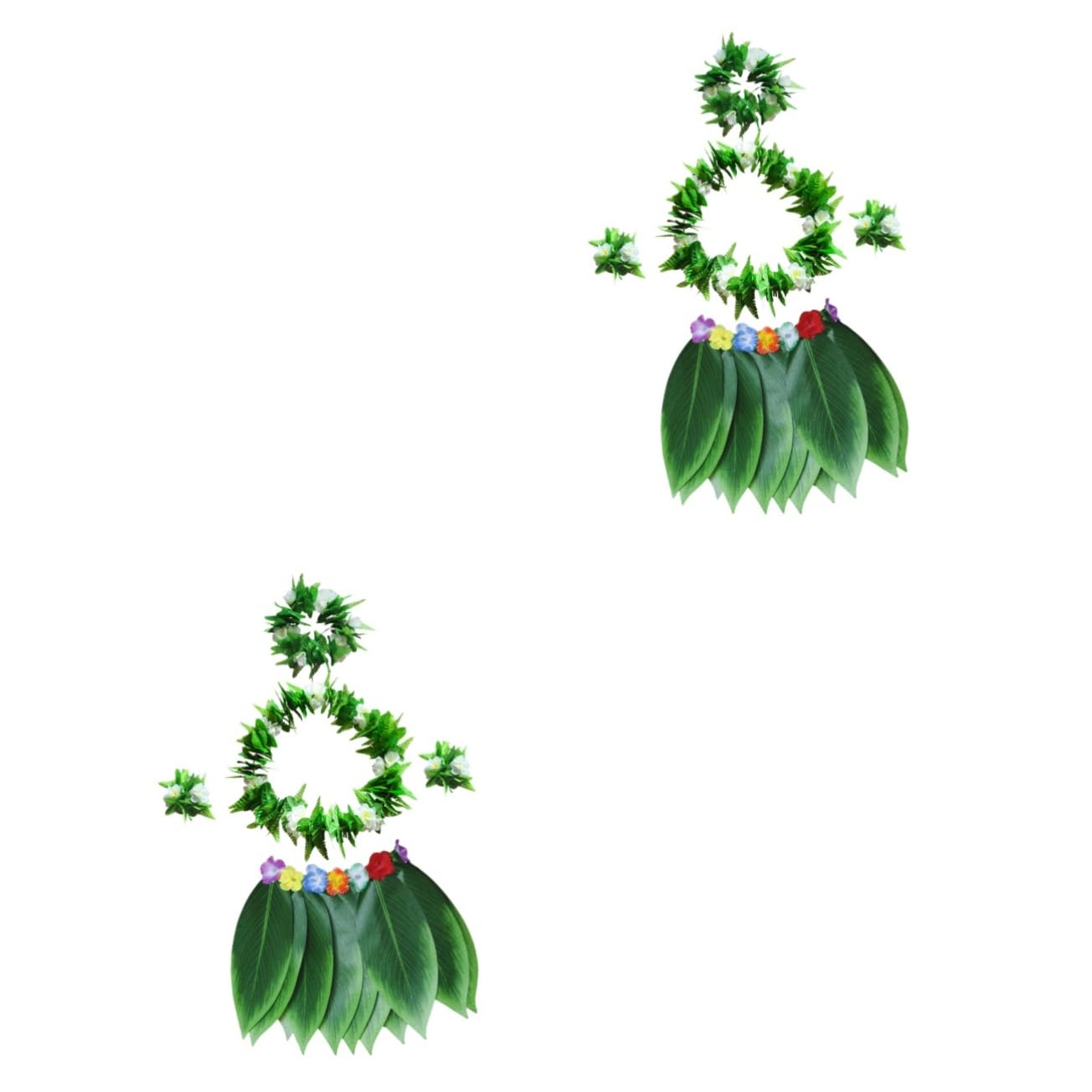 Abaodam 10piezas Conjunto De Disfraz Hawaiano Falda De Verdes Collar Pulseras y Diadema Para Fiestas Temáticas Halloween y Eventos La Playa