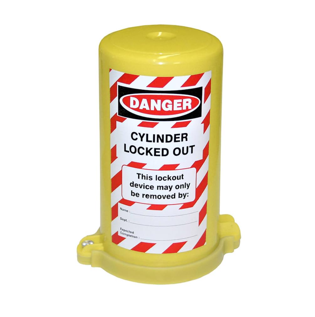 Gas Cyliner Lockout - Fits Valves Up to 34mm | Supplied with 2 Extra Safety Labels | Industrial Lockout Tagout Device for Workplace Compliance