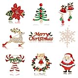 9PCS Christmas Brooch Pins for Women Xmas Tree Deer Wreath Bell Snowflake Brooches Set Festive Holid