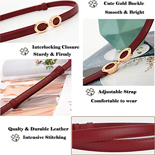 ALAIX Women's Leather Skinny Belt for Dress Adjustable Thin Waist Belt for Lady Waistband with Golden Buckle4