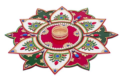 Itiha White Red Green 13 Pieces Rangoli Indian Decor For Wall Decoration, Floor Decoration & Table Decoration For Diwali & Christmas With Tea Light Candle Holder (15 Inches * 15 Inches) #TOP1