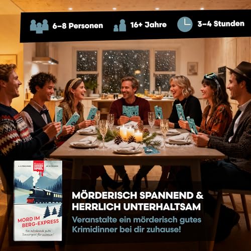 Krimidinner für Zuhause - 6 bis 8 Personen - Mord im Berg-Express - Das spannende Krimispiel ab 16 Jahren - Das unterhaltsame Krimi Dinner Spiel für Erwachsene - Für eine mörderisch Gute Dinnerparty