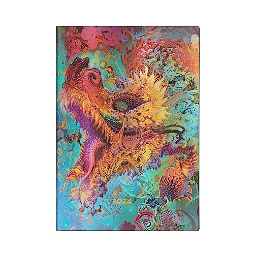 Paperblanks Flexi 12-Monatskalender 2024 Humming Dragon, Horizontal - Midi (175 x 125), Englisch (Feiertage International)