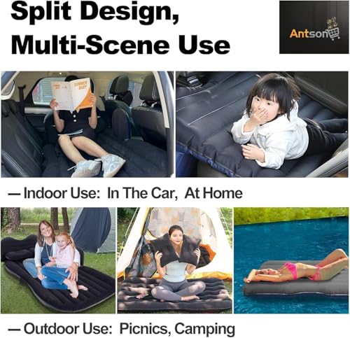Image of Antson Premium Car Inflatable Bed with Pump & 2 Air Pillow | Quick Inflatable Back Seat Bed | Car Inflatable Mattres | Car Bed Mattress | Car Bed for Kids,Travel,Trip,Camping,Picnic, Beach (Black)
