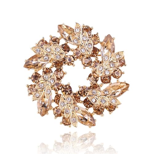 Image of Rhinestone Flower Brooch for Women Crystal Wreath Brooch Pin Stylish Big Flower Brooch Rhinestone Crystal Bauhinia Flower Wreath Brooch Elegant Clothing Hat Bag Accessories Christmas Wedding Bridal Birthday Jewelry