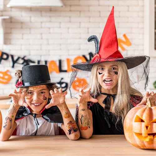 Image of XIYOKA 12 Sheets 160+ PCS Halloween Fake Glitter Tattoos, Halloween Glitter Face Temporary Tattoos, Halloween Party Favors Supplies