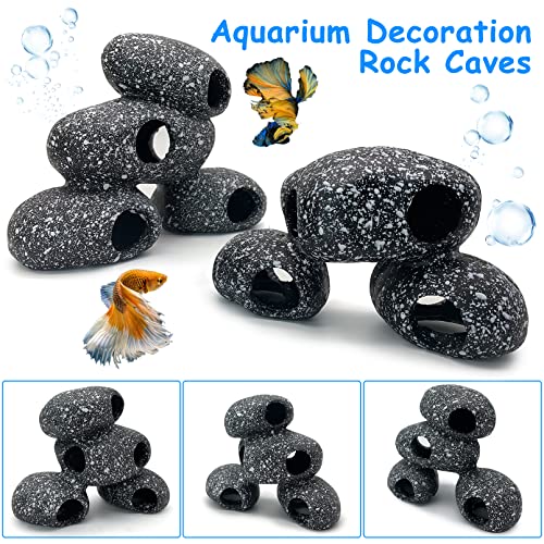 Hamiledyi Cichlid Rock Cave Betta Hideout Resin Aquarium Decoration Caves Small Fish Shelter Stone Hideaway Resin Fish Tank Accessories Ornaments For Crayfish Aquatic Breed Play Rest #TOP1