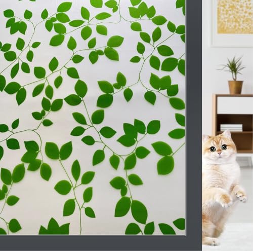 Image of WALLMATE Self Adhesive Window Film Frosted Glass Door Window Frosted Film for Home /Office /Bathroom & Living Room Multicolor Film (16 x 120 Inch, Leaf Plant)