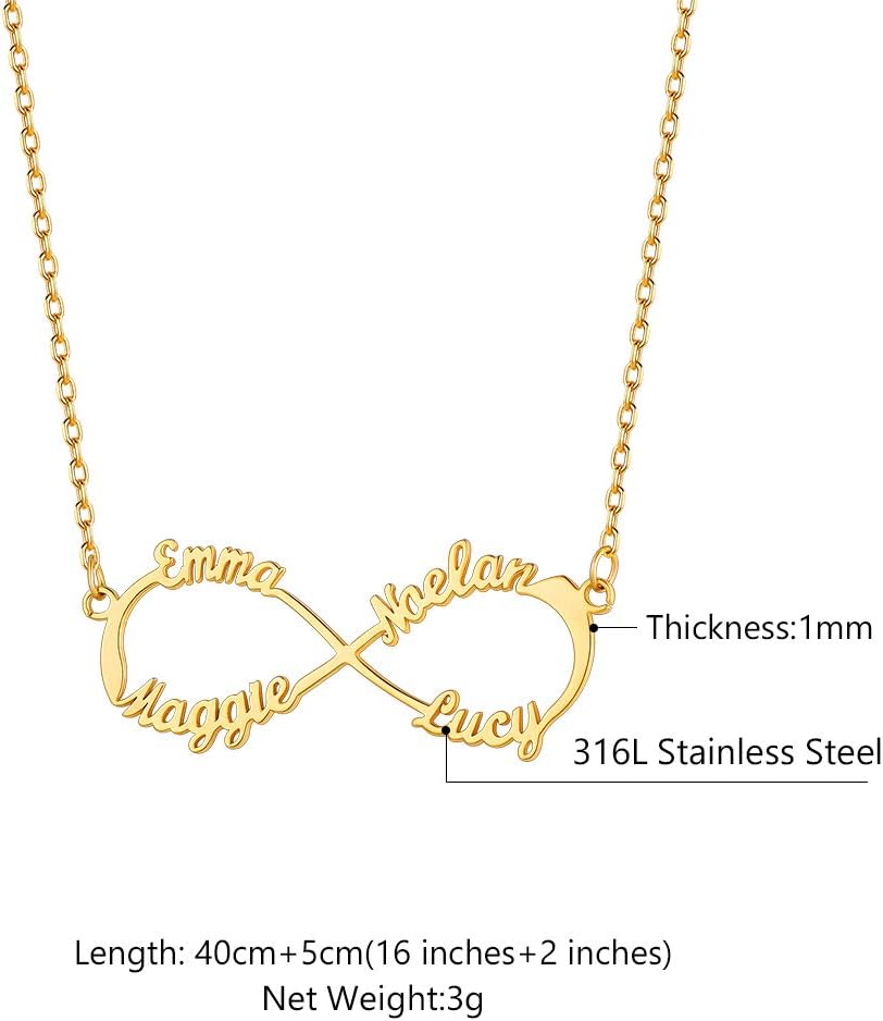 Custom4U Name Custom Infinity Necklace for Women, 925 Sterling Silver/14K Gold Plated Brass Personalized 4 Names and Birthstones Necklace with Jewelry for Women