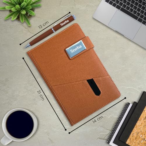 Image of Giftana Personalized Jute Diary with Pen Gift Set, 2 in 1 Customized Pen with Notebook Planner and Organiser Office A5 Diary, New Year Corporate Gifts for Employee (Brown)