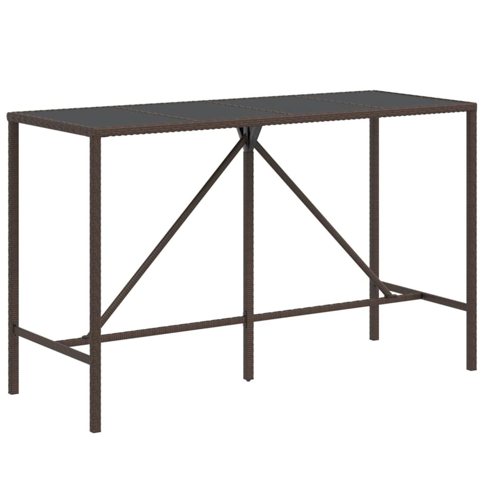 GuyAna Tavolo Bar con Piano in Vetro Marrone 180x70x110 cm Polyrattan,Mobili,Mobili da Giardino,Tavoli da Giardino(SPU:362590)