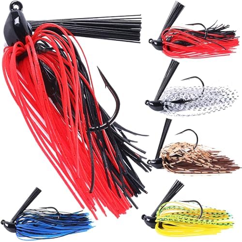 Premium Bass Fishing Jigs – 5-Pack 2.76in / 0.35oz Weedless Footb...