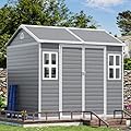 CDCASA 8x6 FT Resin Storage Shed, Waterproof Large Outdoor Shed with Floor & Lockable Door & 2 Windows, Vent, Plastic Tool Shed for Outside, Backyard, Patio, Poolside, Bike, Grey