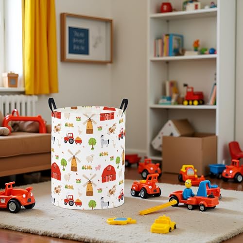 Image of Baby Laundry Basket Baby Nursery Hamper Kids Laundry Basket Toy Storage Bin for Boys Room Decor Gift Baskets for Bedroom Bathroom(Farm)