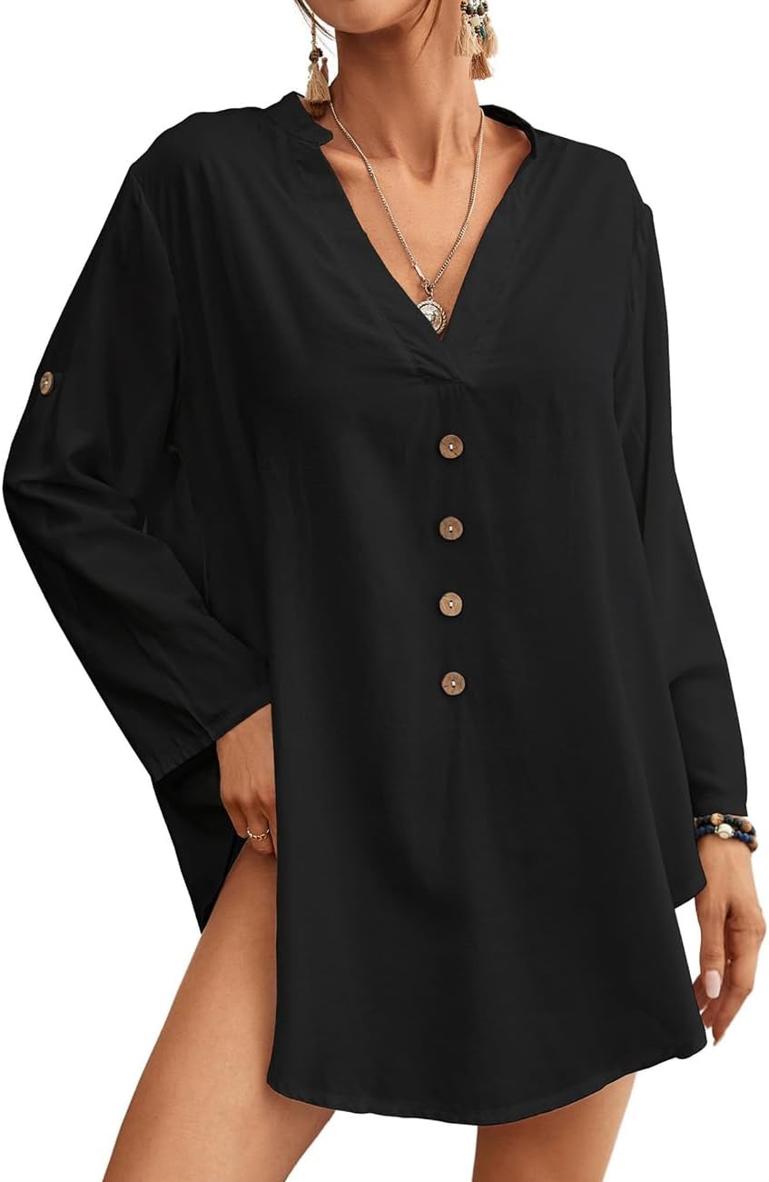 Bsubseach Long Sleeve Cover Ups for Swimwear Women V Neck
