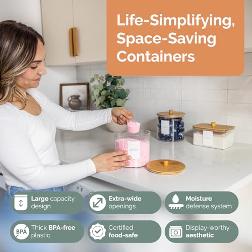 Set of 3 Large Airtight Laundry Containers for Organizing - Dryer Sheet Holder & Laundry Jars with Lids, Labels & Scoops - Acrylic Laundry Storage Containers for Powder, Pods, Detergent, Scent Booster