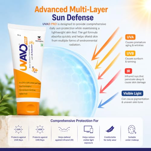 Image of UV-AVO PRO SPF 30+ PA+++ Sunscreen Gel 50g | Broad Spectrum Sun Protection with IR, UVA, UVB & Visible Light Defense | Oil-Free Matte Finish | Non-Comedogenic | Lightweight Daily Sunscreen (SPF 30)