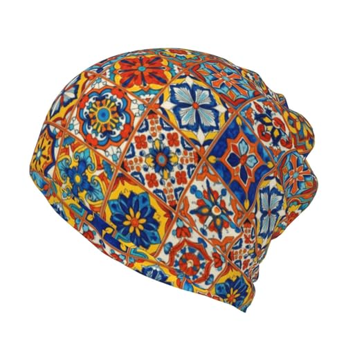 Beanie Talavera Mexican Tiles Hedging Head Hats, Fashion Skull Hats for Girls Boys, Multifunction Large Chemo Hat Daily Hat for Walking Party, Various Styles