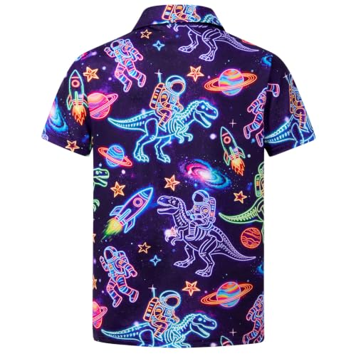 Cozople Boys Collared Polo Shirt, Space Dinosaur Print - image 2