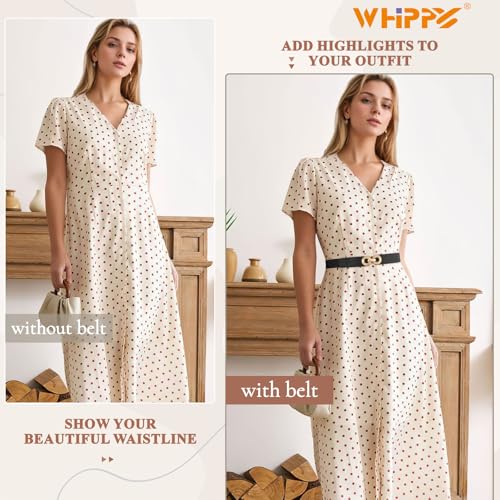 WHIPPY 2 Pack Women Skinny Elastic Belt for Dresses Ladies Thin Stretchy Waist Belt with Round Gold Buckle4
