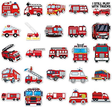 50Pcs Fire Truck Sticker, Bilibunny Fire Engine Decoration for Water Bottles Car Laptop Computer Skateboard Phone Bicycle Motorcycle Fire Brigade Stickers Suitable for Adults Boys Kids (Truck)
